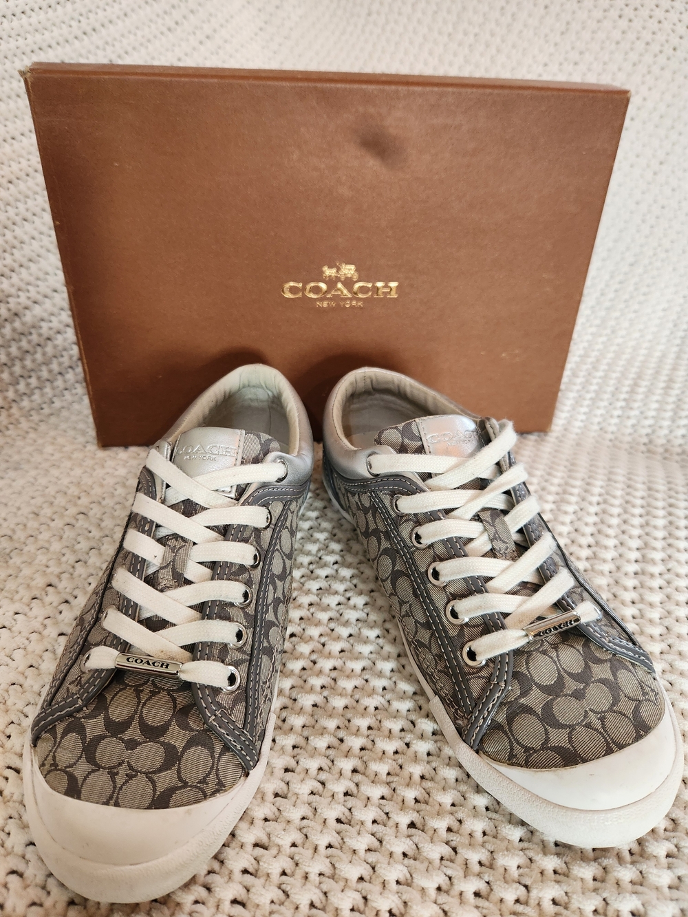 Coach Women's Gray Signature Canvas Low-Top Sneakers